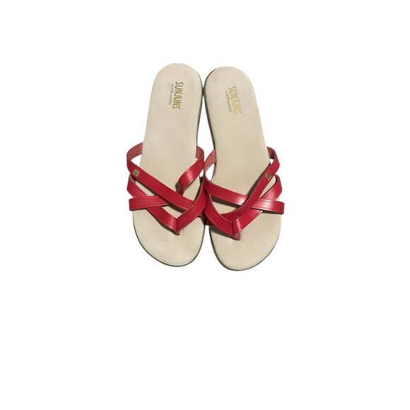G.H. BASS Red SHARON SANDALS SIZE 9 LEATHER SLIP ON SUNJUNS SHOES NEW - Picture 1 of 9
